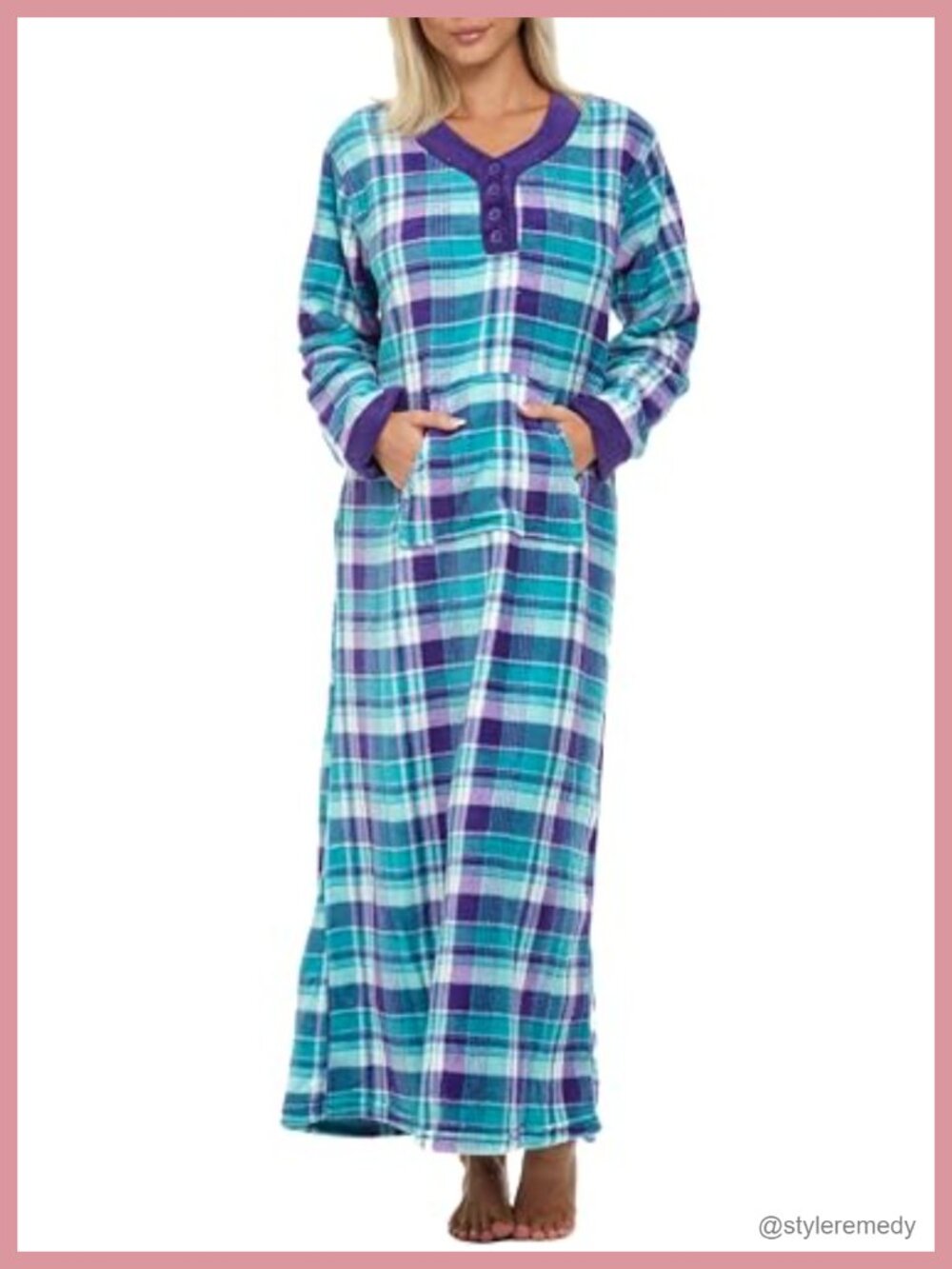 Plush Fleece Long Nightgown Kangaroo Pockets Winter Warm Sleepwear